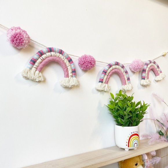 Handmade Rainbow Pom Pom Garland Kids Decoration - Picture 2 of 4